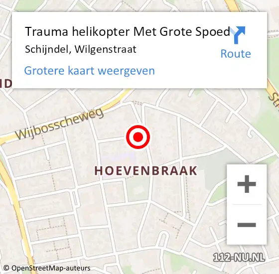 Locatie op kaart van de 112 melding: Trauma helikopter Met Grote Spoed Naar Schijndel, Wilgenstraat op 30 augustus 2021 21:17