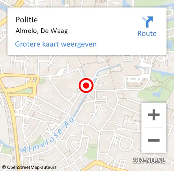 Locatie op kaart van de 112 melding: Politie Almelo, De Waag op 30 augustus 2021 21:53