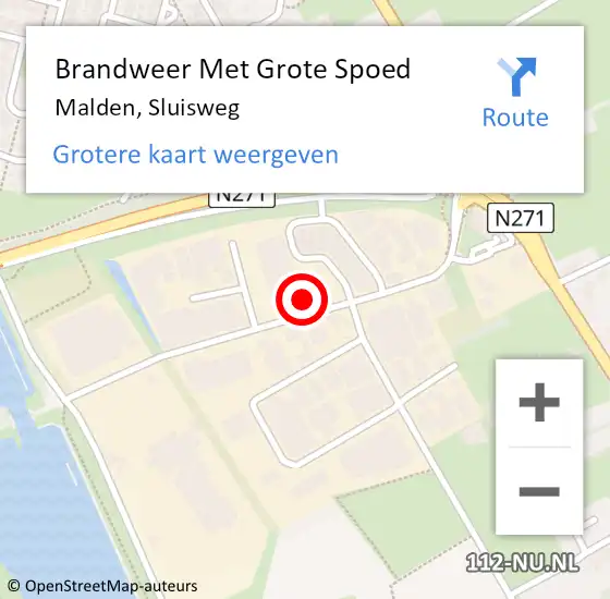 Locatie op kaart van de 112 melding: Brandweer Met Grote Spoed Naar Malden, Sluisweg op 30 augustus 2021 21:56