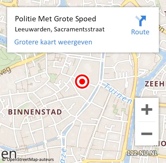 Locatie op kaart van de 112 melding: Politie Met Grote Spoed Naar Leeuwarden, Sacramentsstraat op 30 augustus 2021 21:58