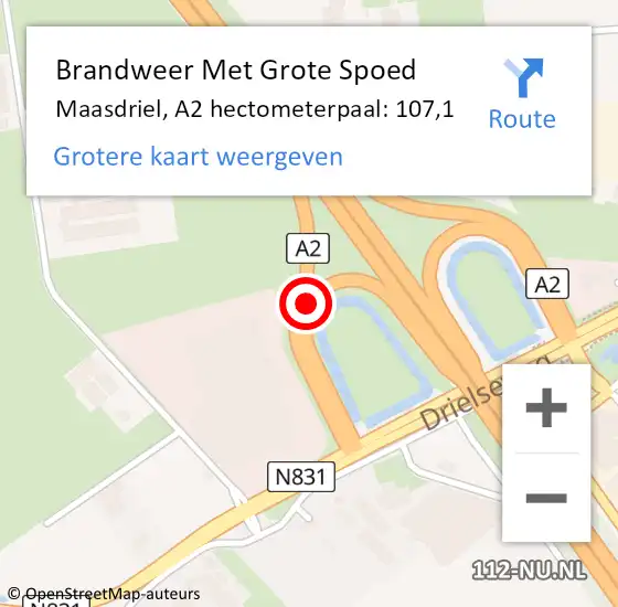 Locatie op kaart van de 112 melding: Brandweer Met Grote Spoed Naar Maasdriel, A2 hectometerpaal: 107,1 op 30 augustus 2021 22:05