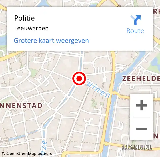 Locatie op kaart van de 112 melding: Politie Leeuwarden op 30 augustus 2021 23:16