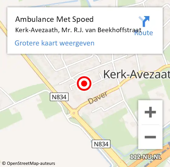 Locatie op kaart van de 112 melding: Ambulance Met Spoed Naar Kerk-Avezaath, Mr. R.J. van Beekhoffstraat op 30 augustus 2021 23:37