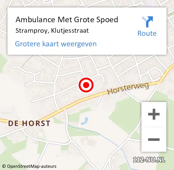 Locatie op kaart van de 112 melding: Ambulance Met Grote Spoed Naar Stramproy, Klutjesstraat op 30 augustus 2021 23:39