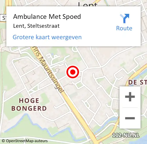 Locatie op kaart van de 112 melding: Ambulance Met Spoed Naar Lent, Steltsestraat op 31 augustus 2021 00:07