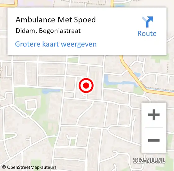 Locatie op kaart van de 112 melding: Ambulance Met Spoed Naar Didam, Begoniastraat op 31 augustus 2021 00:19