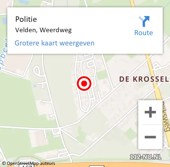 Locatie op kaart van de 112 melding: Politie Velden, Weerdweg op 31 augustus 2021 00:43