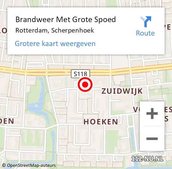 Locatie op kaart van de 112 melding: Brandweer Met Grote Spoed Naar Rotterdam, Scherpenhoek op 31 augustus 2021 01:20