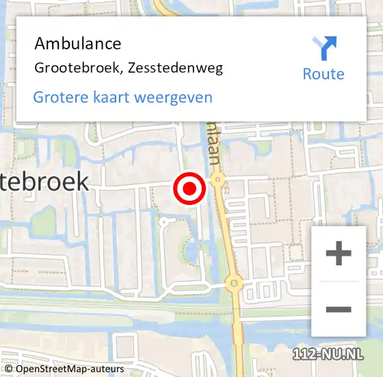 Locatie op kaart van de 112 melding: Ambulance Grootebroek, Zesstedenweg op 31 augustus 2021 01:20