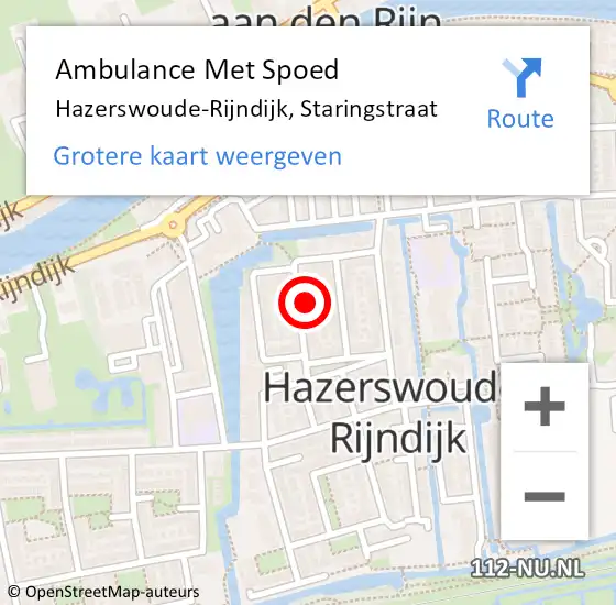 Locatie op kaart van de 112 melding: Ambulance Met Spoed Naar Hazerswoude-Rijndijk, Staringstraat op 21 juni 2014 11:32