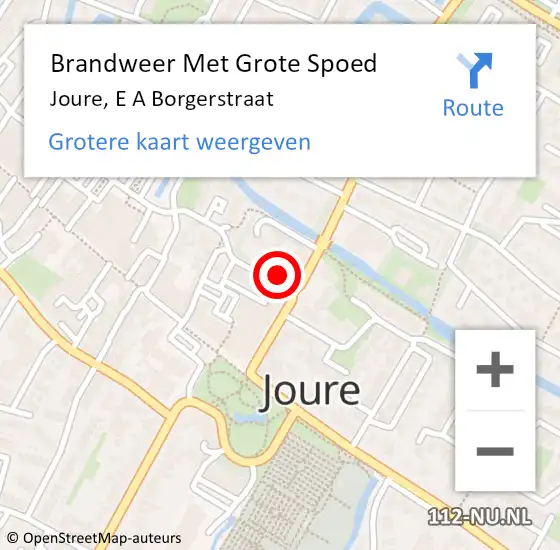 Locatie op kaart van de 112 melding: Brandweer Met Grote Spoed Naar Joure, E A Borgerstraat op 31 augustus 2021 07:40