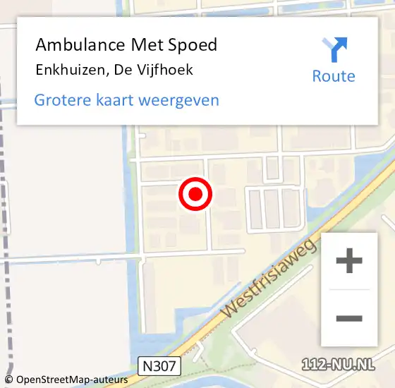 Locatie op kaart van de 112 melding: Ambulance Met Spoed Naar Enkhuizen, De Vijfhoek op 31 augustus 2021 07:52