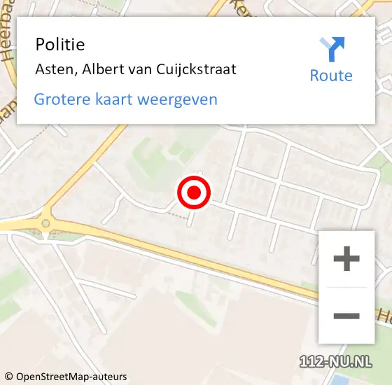 Locatie op kaart van de 112 melding: Politie Asten, Albert van Cuijckstraat op 31 augustus 2021 07:56