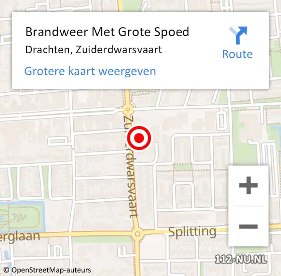 Locatie op kaart van de 112 melding: Brandweer Met Grote Spoed Naar Drachten, Zuiderdwarsvaart op 31 augustus 2021 07:59