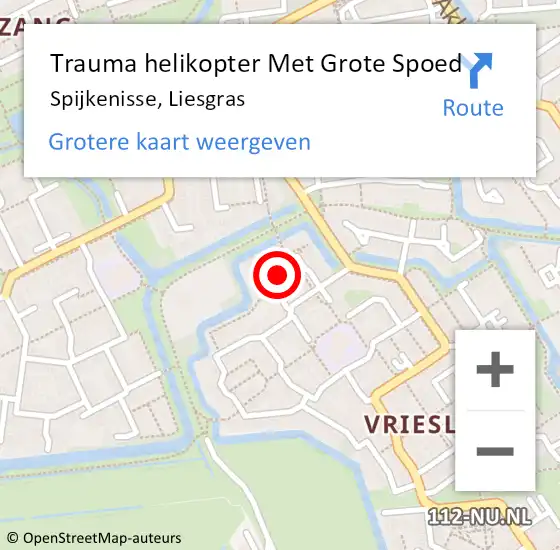 Locatie op kaart van de 112 melding: Trauma helikopter Met Grote Spoed Naar Spijkenisse, Liesgras op 31 augustus 2021 08:03