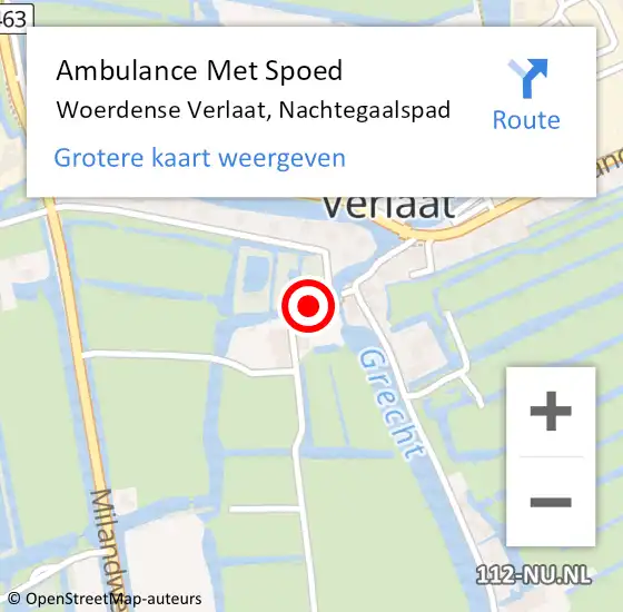 Locatie op kaart van de 112 melding: Ambulance Met Spoed Naar Woerdense Verlaat, Nachtegaalspad op 31 augustus 2021 08:04