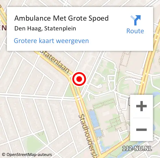 Locatie op kaart van de 112 melding: Ambulance Met Grote Spoed Naar Den Haag, Statenplein op 31 augustus 2021 08:15