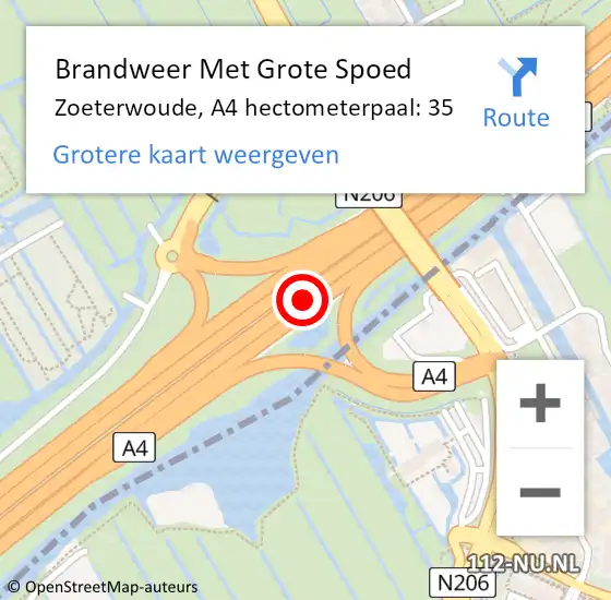 Locatie op kaart van de 112 melding: Brandweer Met Grote Spoed Naar Zoeterwoude, A4 hectometerpaal: 35 op 31 augustus 2021 08:26