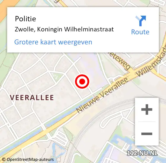 Locatie op kaart van de 112 melding: Politie Zwolle, Koningin Wilhelminastraat op 31 augustus 2021 08:35