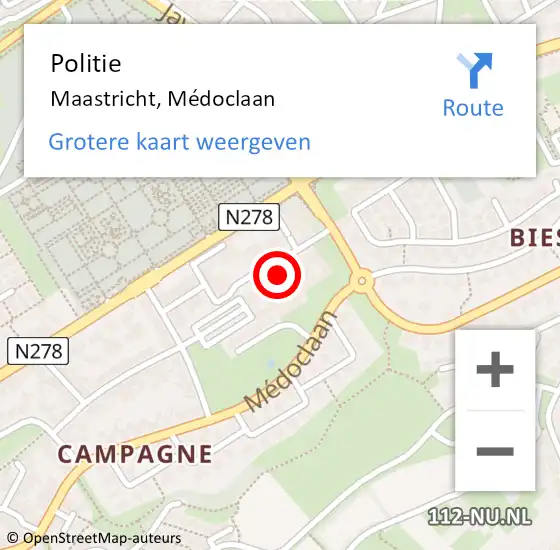Locatie op kaart van de 112 melding: Politie Maastricht, Médoclaan op 31 augustus 2021 09:31