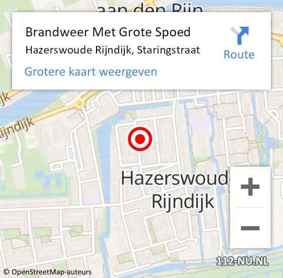 Locatie op kaart van de 112 melding: Brandweer Met Grote Spoed Naar Hazerswoude Rijndijk, Staringstraat op 21 juni 2014 11:48