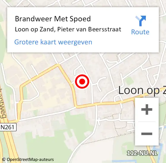 Locatie op kaart van de 112 melding: Brandweer Met Spoed Naar Loon op Zand, Pieter van Beersstraat op 31 augustus 2021 09:55