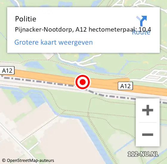 Locatie op kaart van de 112 melding: Politie Pijnacker-Nootdorp, A12 hectometerpaal: 10,4 op 31 augustus 2021 10:33