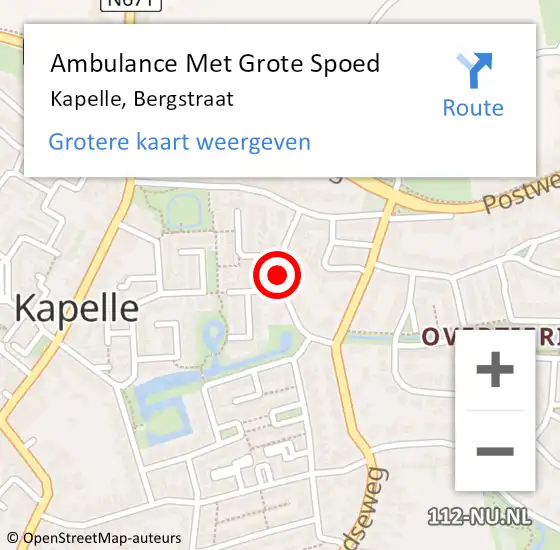 Locatie op kaart van de 112 melding: Ambulance Met Grote Spoed Naar Kapelle, Bergstraat op 21 juni 2014 11:56