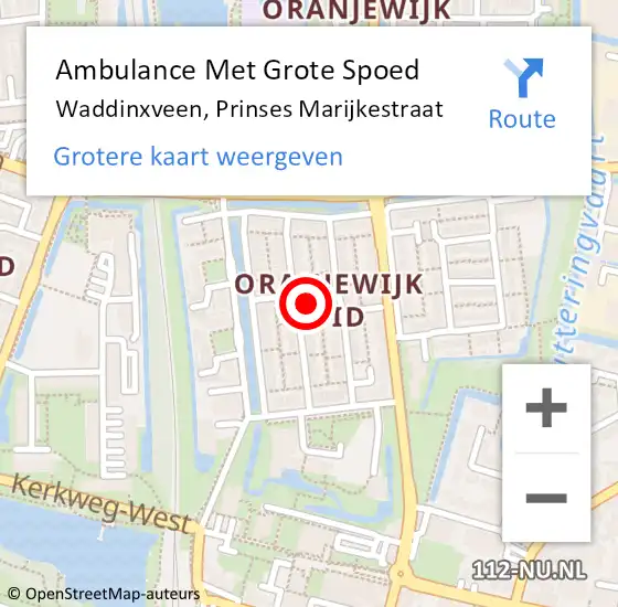 Locatie op kaart van de 112 melding: Ambulance Met Grote Spoed Naar Waddinxveen, Prinses Marijkestraat op 31 augustus 2021 10:46