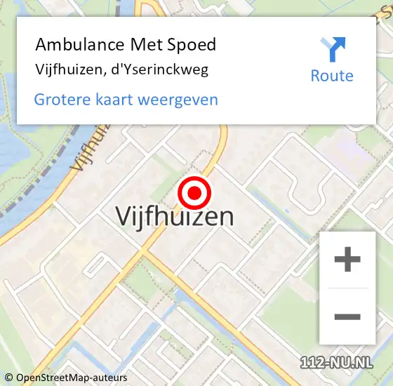 Locatie op kaart van de 112 melding: Ambulance Met Spoed Naar Vijfhuizen, d'Yserinckweg op 31 augustus 2021 10:49