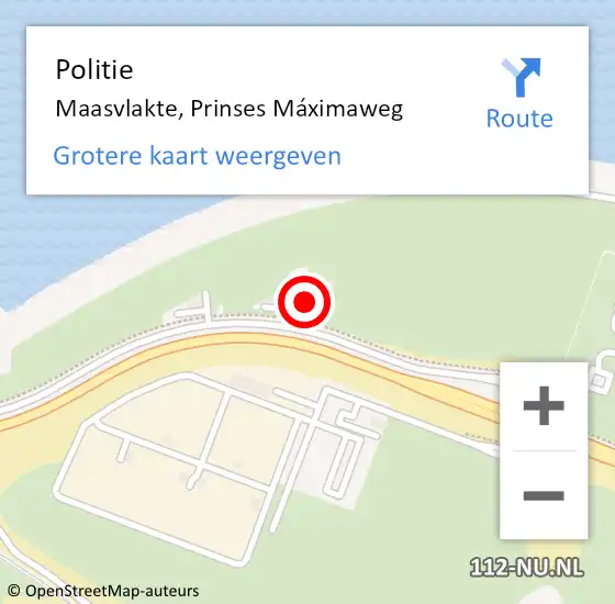 Locatie op kaart van de 112 melding: Politie Maasvlakte, Prinses Máximaweg op 31 augustus 2021 10:50