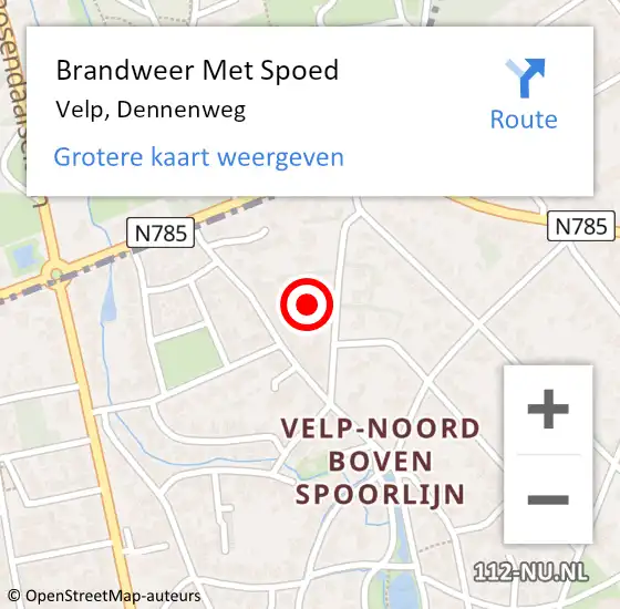 Locatie op kaart van de 112 melding: Brandweer Met Spoed Naar Velp, Dennenweg op 31 augustus 2021 11:15