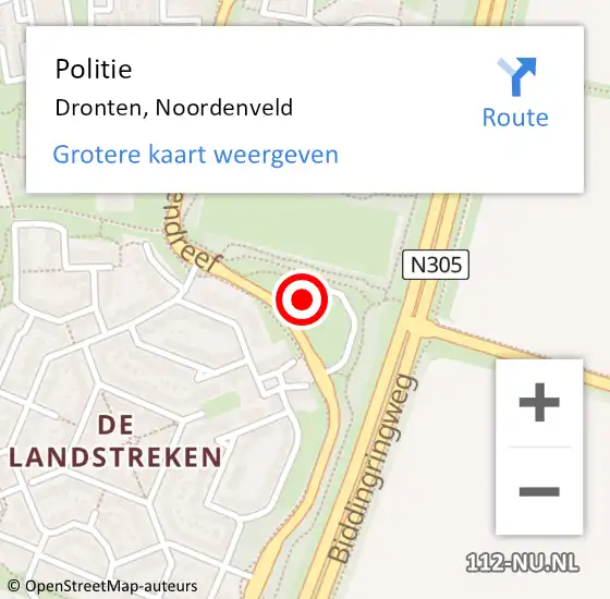 Locatie op kaart van de 112 melding: Politie Dronten, Noordenveld op 31 augustus 2021 11:15