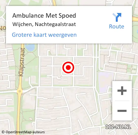 Locatie op kaart van de 112 melding: Ambulance Met Spoed Naar Wijchen, Nachtegaalstraat op 31 augustus 2021 11:50