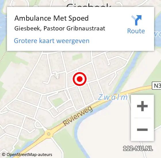 Locatie op kaart van de 112 melding: Ambulance Met Spoed Naar Giesbeek, Pastoor Gribnaustraat op 31 augustus 2021 12:12