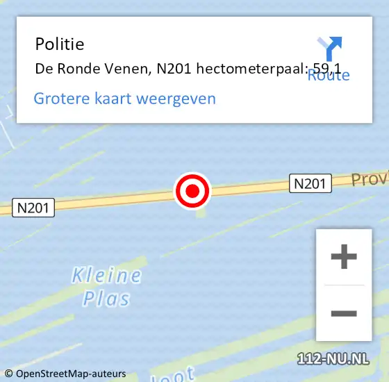 Locatie op kaart van de 112 melding: Politie De Ronde Venen, N201 hectometerpaal: 59,1 op 31 augustus 2021 12:12