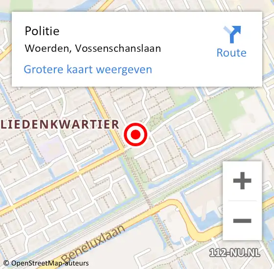 Locatie op kaart van de 112 melding: Politie Woerden, Vossenschanslaan op 31 augustus 2021 12:14