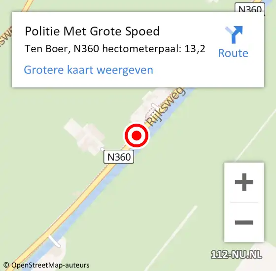 Locatie op kaart van de 112 melding: Politie Met Grote Spoed Naar Ten Boer, N360 hectometerpaal: 13,2 op 31 augustus 2021 12:28