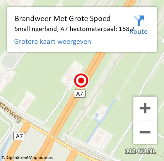 Locatie op kaart van de 112 melding: Brandweer Met Grote Spoed Naar Smallingerland, A7 hectometerpaal: 158,2 op 31 augustus 2021 12:53