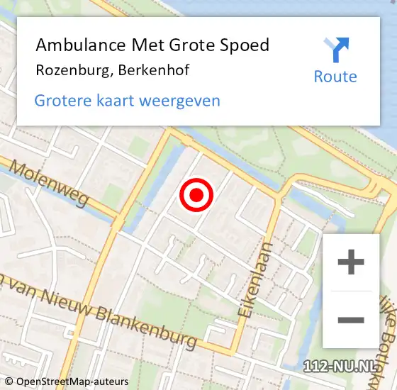 Locatie op kaart van de 112 melding: Ambulance Met Grote Spoed Naar Rozenburg, Berkenhof op 31 augustus 2021 13:12