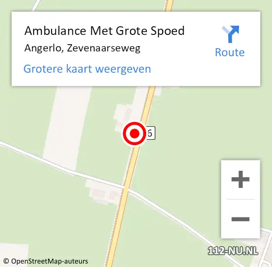 Locatie op kaart van de 112 melding: Ambulance Met Grote Spoed Naar Angerlo, Zevenaarseweg op 31 augustus 2021 13:44