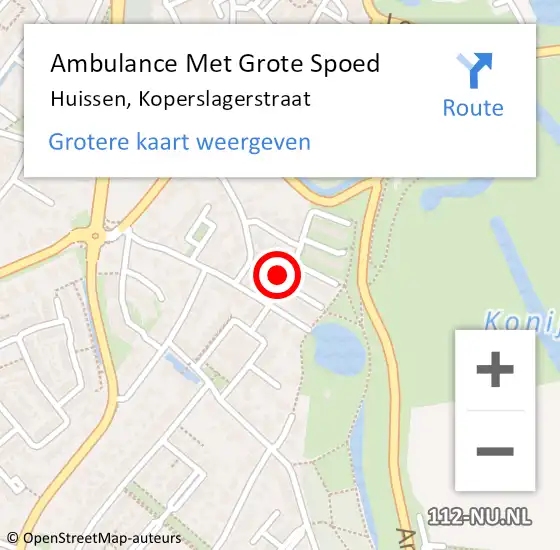 Locatie op kaart van de 112 melding: Ambulance Met Grote Spoed Naar Huissen, Koperslagerstraat op 31 augustus 2021 14:12