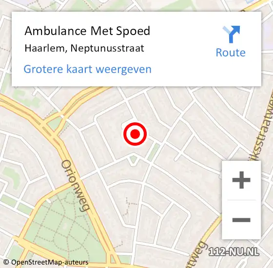 Locatie op kaart van de 112 melding: Ambulance Met Spoed Naar Haarlem, Neptunusstraat op 31 augustus 2021 14:23