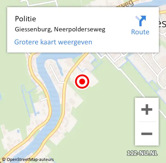 Locatie op kaart van de 112 melding: Politie Giessenburg, Neerpolderseweg op 31 augustus 2021 14:41