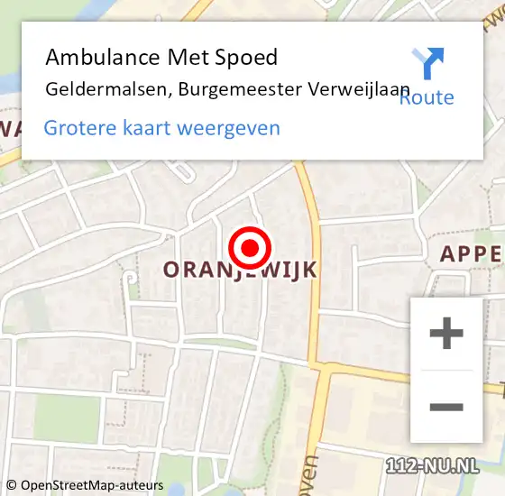 Locatie op kaart van de 112 melding: Ambulance Met Spoed Naar Geldermalsen, Burgemeester Verweijlaan op 31 augustus 2021 15:25