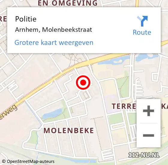 Locatie op kaart van de 112 melding: Politie Arnhem, Molenbeekstraat op 31 augustus 2021 16:11