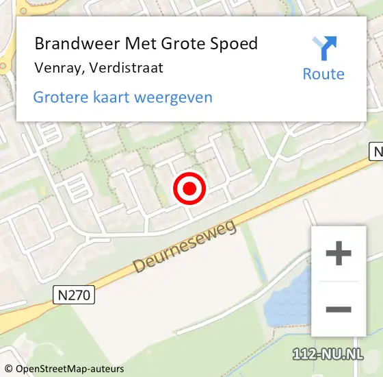 Locatie op kaart van de 112 melding: Brandweer Met Grote Spoed Naar Venray, Verdistraat op 31 augustus 2021 16:12