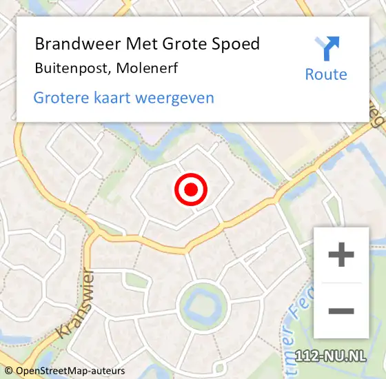 Locatie op kaart van de 112 melding: Brandweer Met Grote Spoed Naar Buitenpost, Molenerf op 31 augustus 2021 16:20