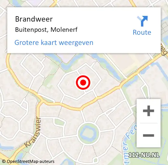 Locatie op kaart van de 112 melding: Brandweer Buitenpost, Molenerf op 31 augustus 2021 16:24