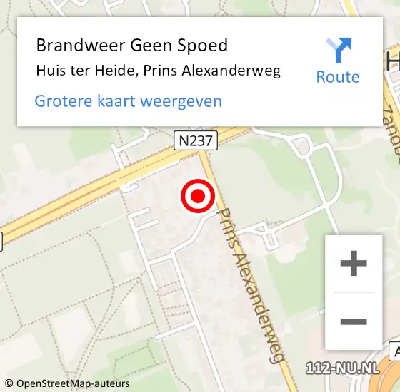 Locatie op kaart van de 112 melding: Brandweer Geen Spoed Naar Huis ter Heide, Prins Alexanderweg op 31 augustus 2021 16:33